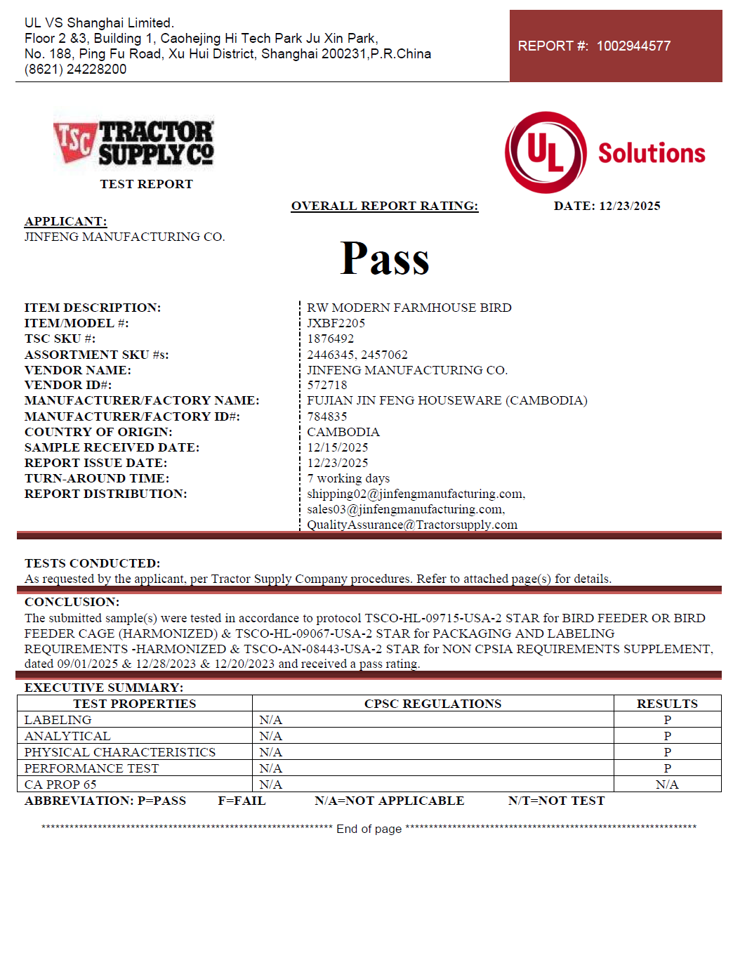 UL Test Report